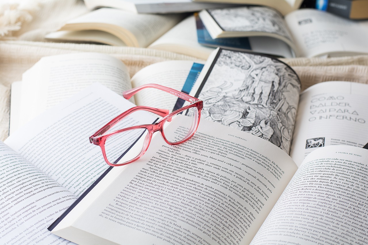 glasses, reading, books